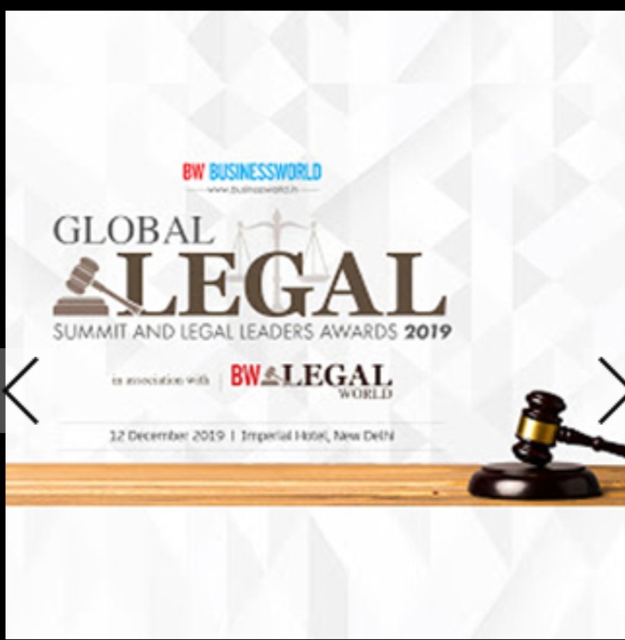 Global Legal Summit & Legal Leaders Award award certificate from Businessworld & BW Legal World