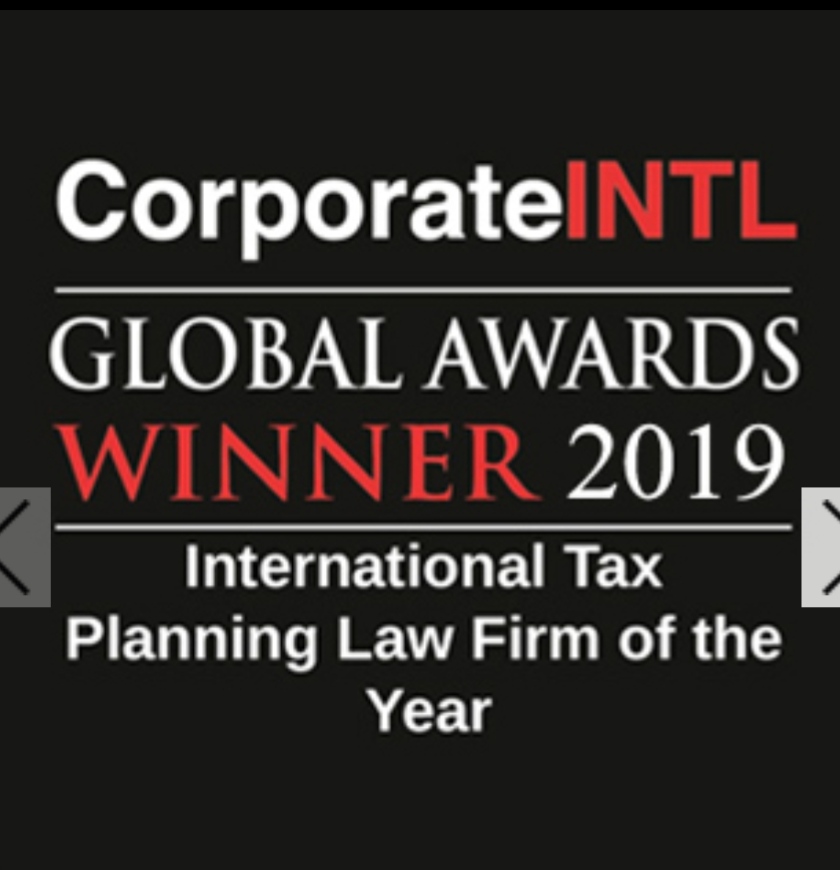 International Tax Planning Law Firm of the Year award certificate from Corporate INTL Global Awards